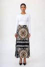 Black Printed Satin Skirt